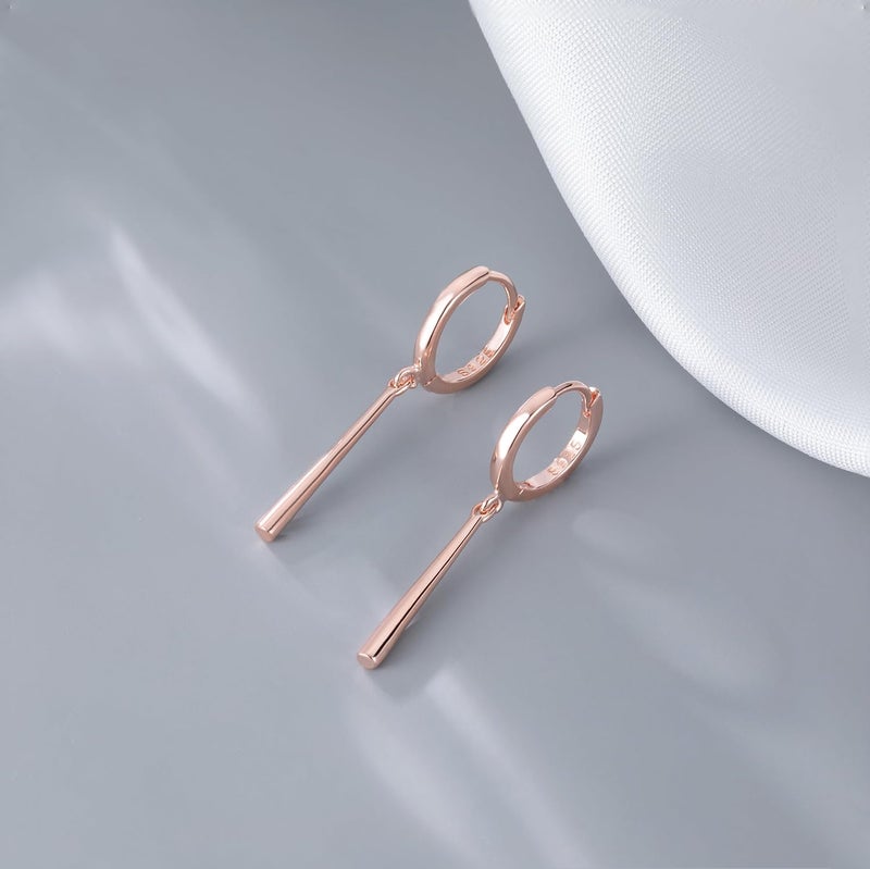 Reffeer Solid 925 Sterling Silver Bar Hoop Dangle Earrings for Women Teens Bar Dangle Earrings Minimalist Hoop Drop Earrings - Image 5